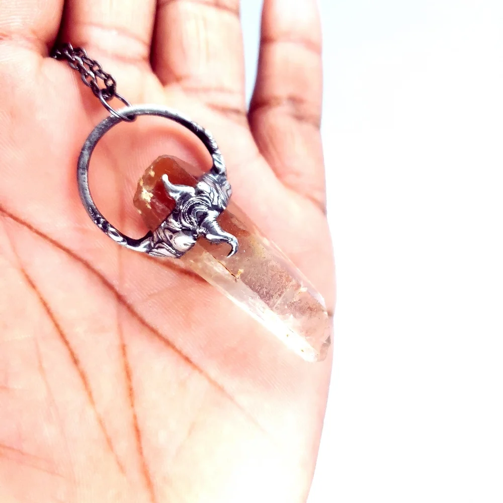 Red ghost quartz crystal necklace